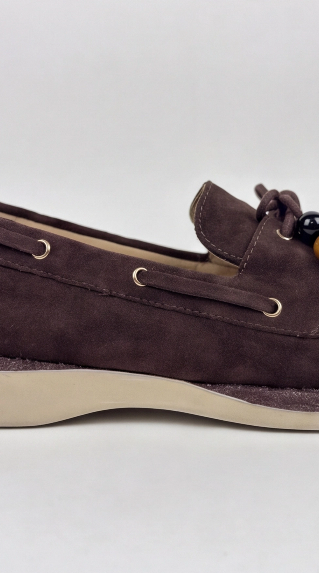 Dark Brown Suede Beaded Boat Shoes