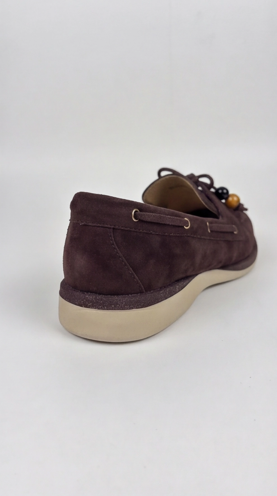 Dark Brown Suede Beaded Boat Shoes