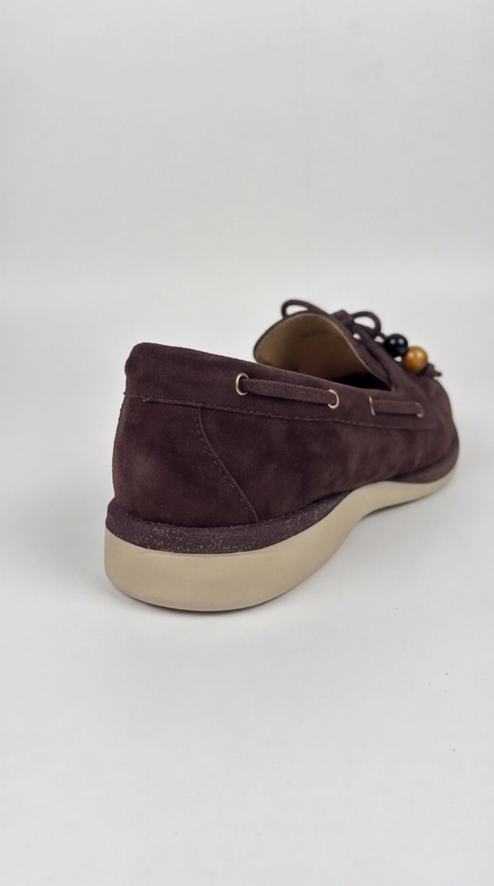 Dark Brown Suede Beaded Boat Shoes