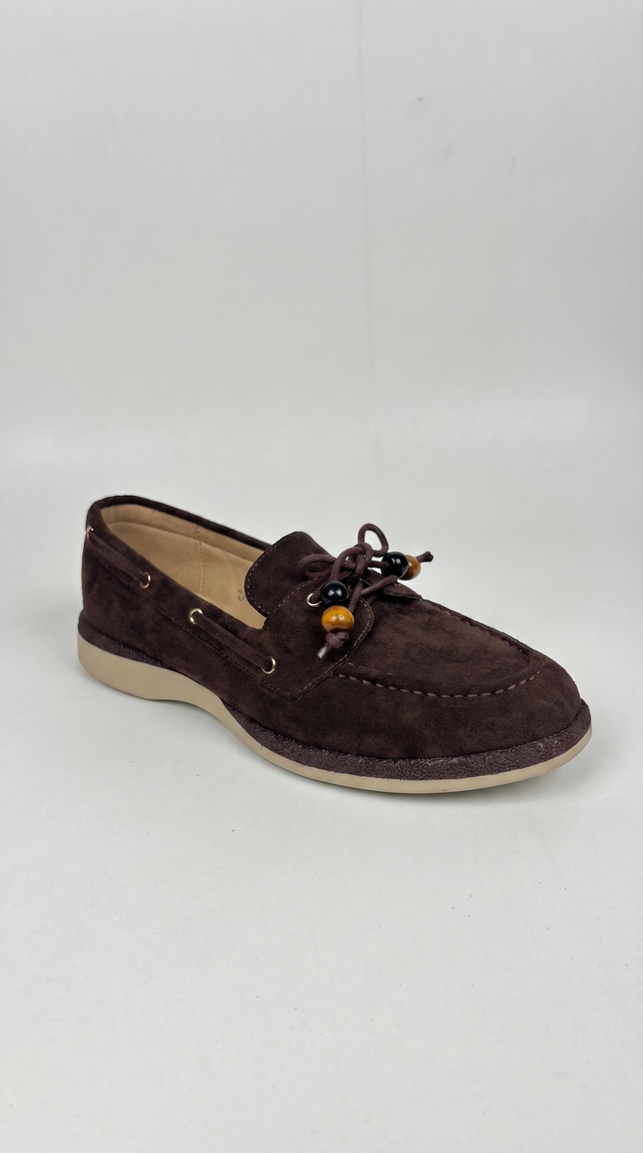 Dark Brown Suede Beaded Boat Shoes
