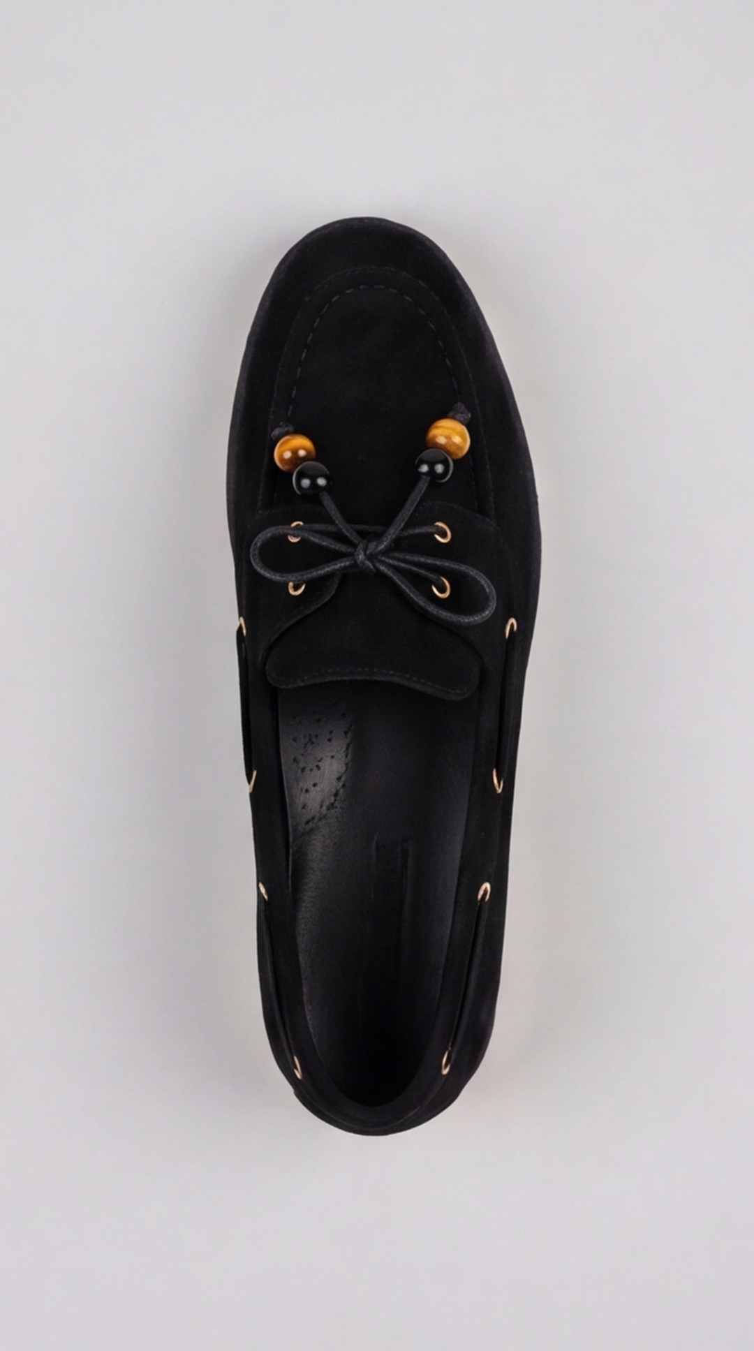 Black Suede Beaded Lace Boat Shoes