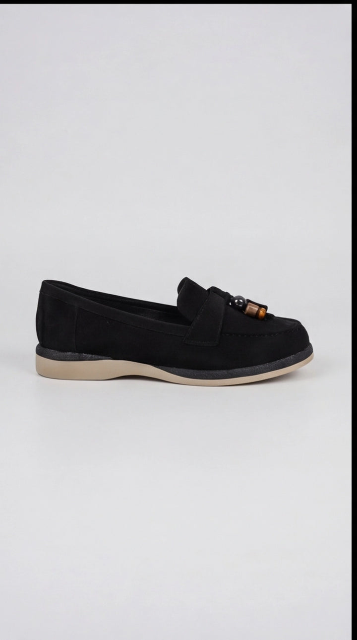 Black Suede Beaded Lace Boat Shoes