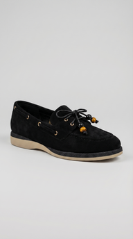 Black Suede Beaded Lace Boat Shoes