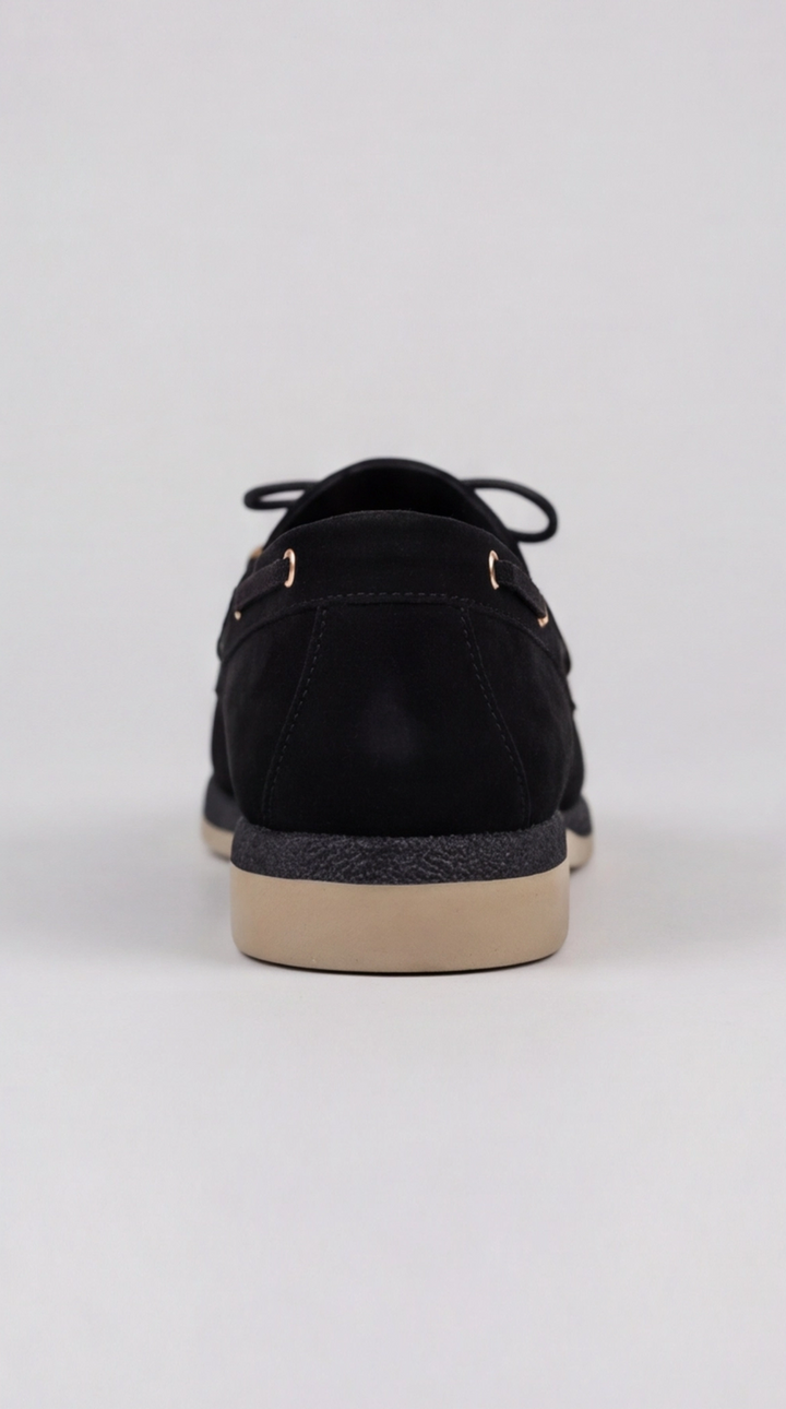 Black Suede Beaded Lace Boat Shoes