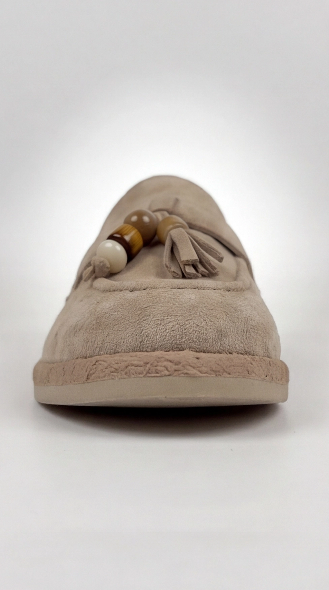 Taupe Suede Beaded Tassel Loafers