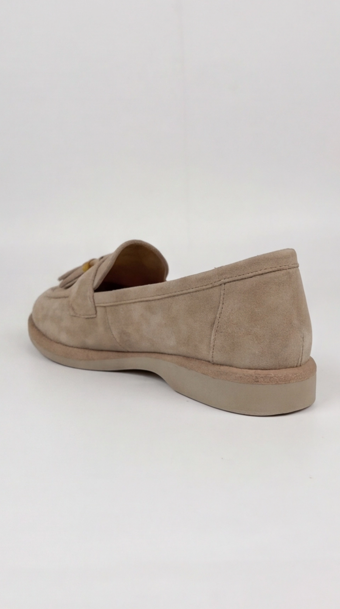 Taupe Suede Beaded Tassel Loafers