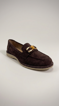 Dark Brown Suede Bamboo Horsebit Loafers