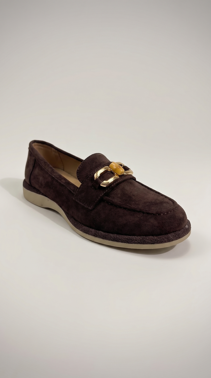 Dark Brown Suede Bamboo Horsebit Loafers