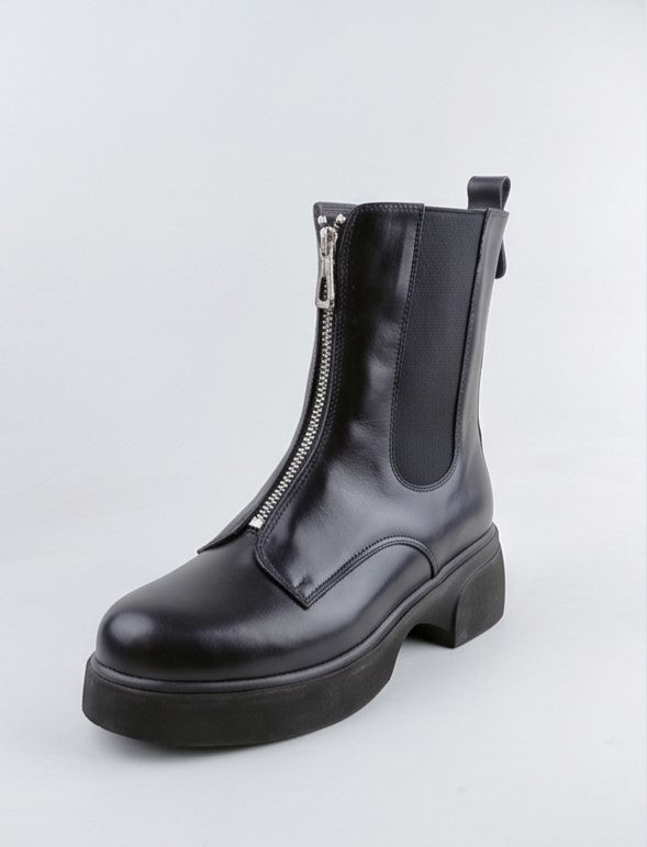 The Raven Chunky Front-Zip Combat Boots | Black