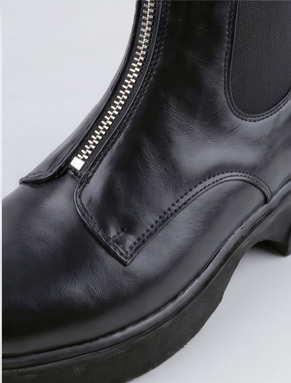The Raven Chunky Front-Zip Combat Boots | Black