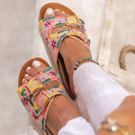 Boho Chic Embroidered Sandals Beige | Comfortable & Stylish