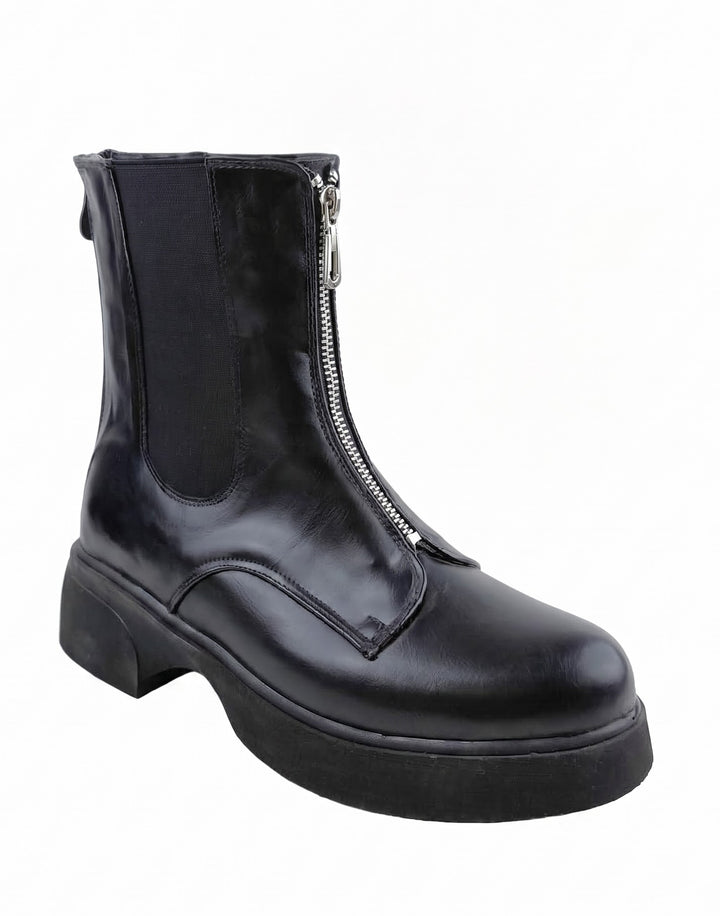 The Raven Chunky Front-Zip Combat Boots | Black
