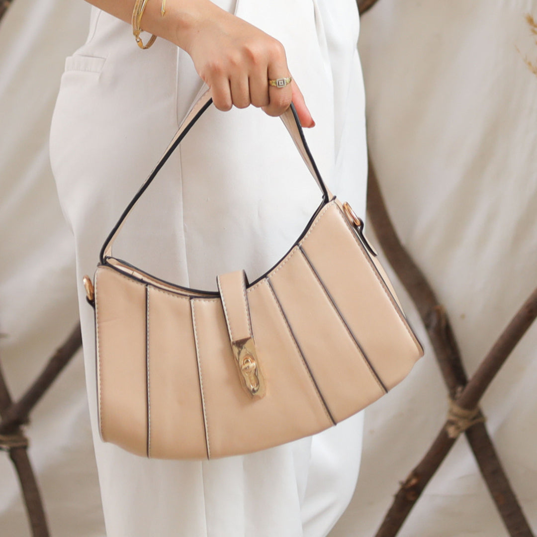 Buckle Strapy Cross Bags - Beige