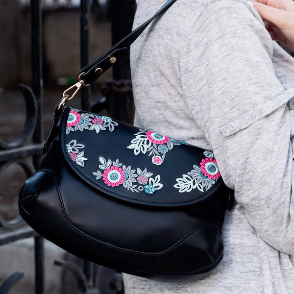 Floral Elegance Crossbody Bag Black