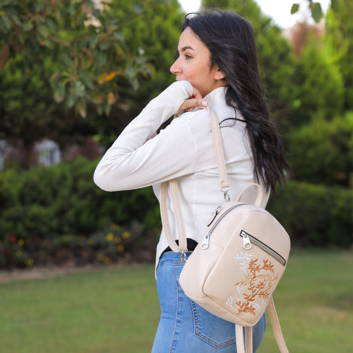 Beige Blossom Mini Backpack