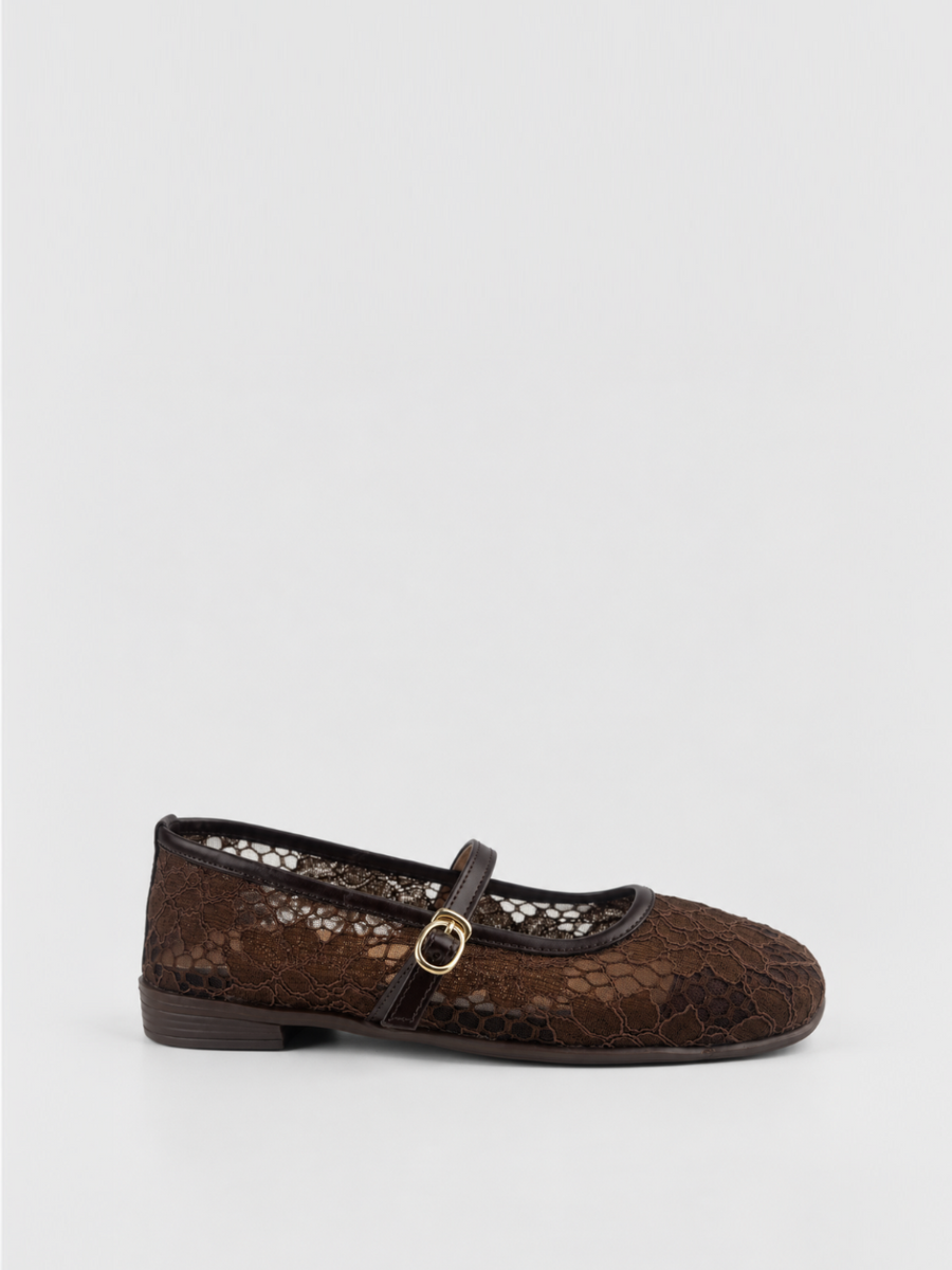 Brown Floral Lace Mary Jane Flat