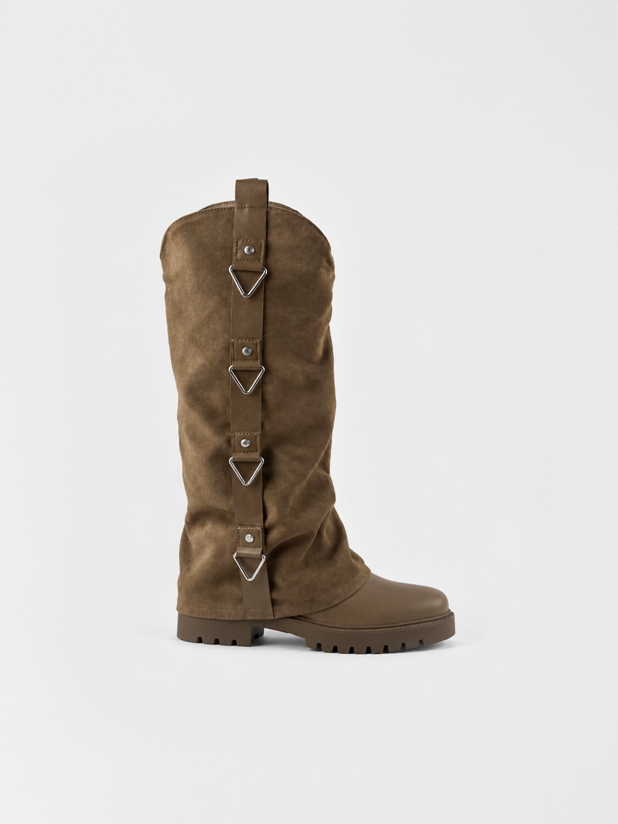 The Solstice Knee-High Boot Faux Suede – Taupe