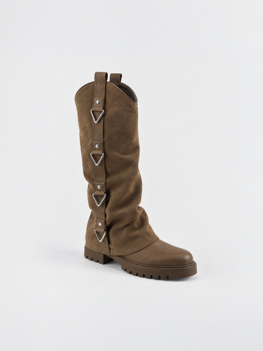 The Solstice Knee-High Boot Faux Suede – Taupe