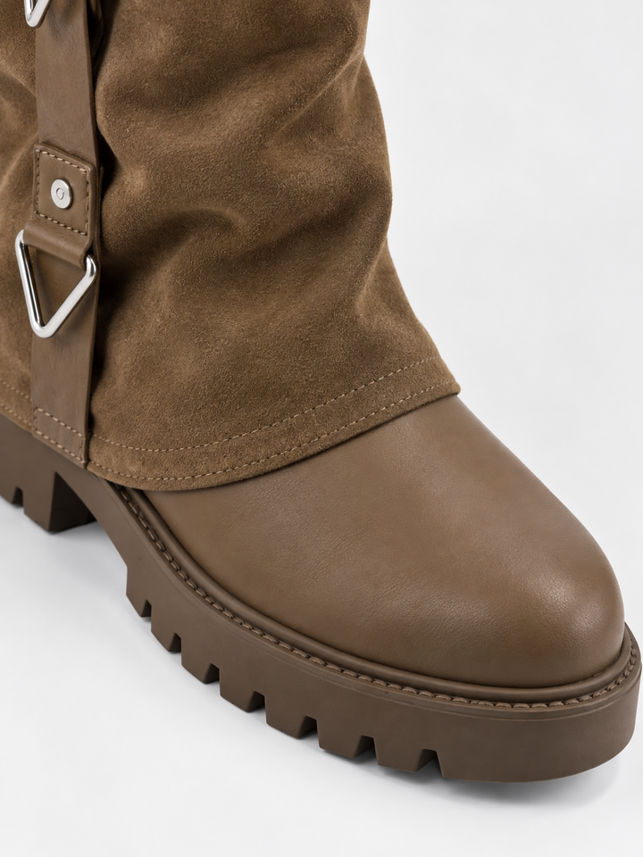 The Solstice Knee-High Boot Faux Suede – Taupe