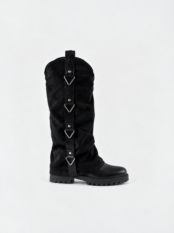 The Solstice Knee-High Boot Faux Suede – Black