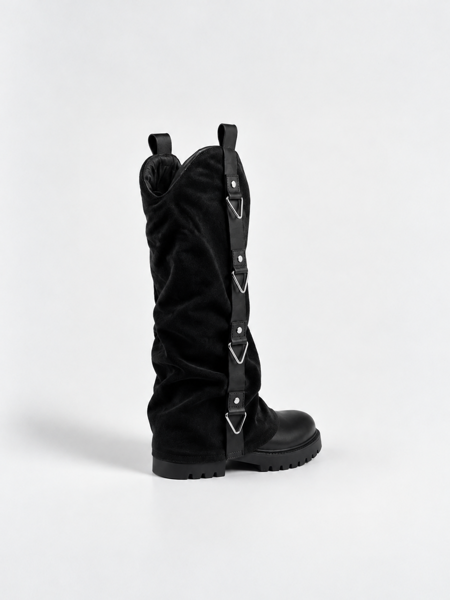 The Solstice Knee-High Boot Faux Suede – Black