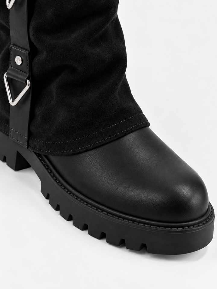 The Solstice Knee-High Boot Faux Suede – Black