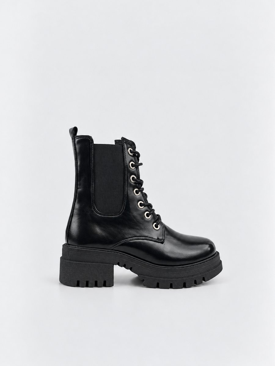 The Trooper Combat Boot Faux Leather – Black