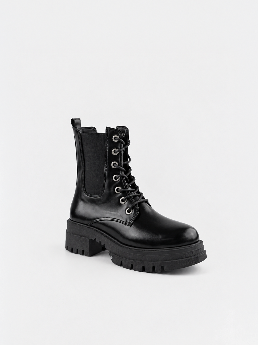 The Trooper Combat Boot Faux Leather – Black