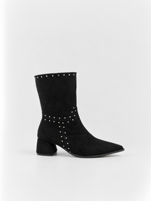 The Harlow Heel Ankle Boot Faux suede – Black