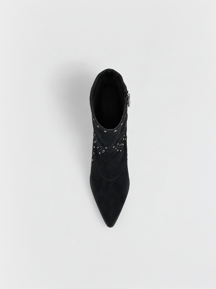 The Harlow Heel Ankle Boot Faux suede – Black