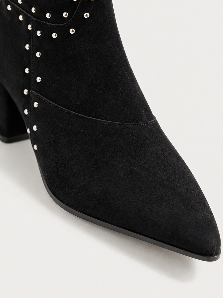 The Harlow Heel Ankle Boot Faux suede – Black