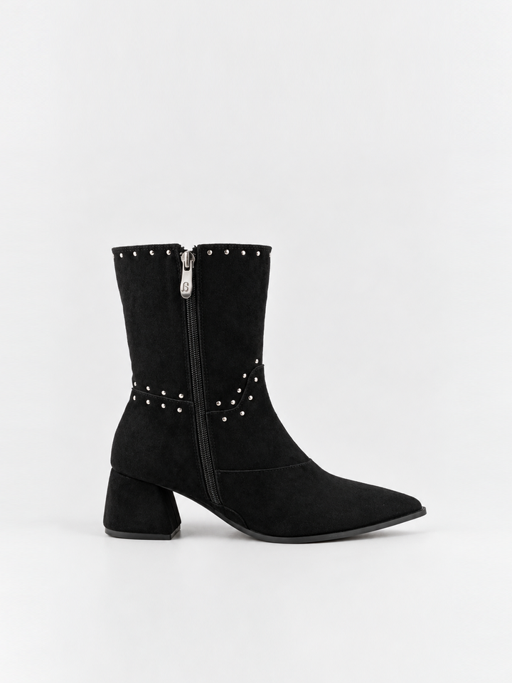 The Harlow Heel Ankle Boot Faux suede – Black