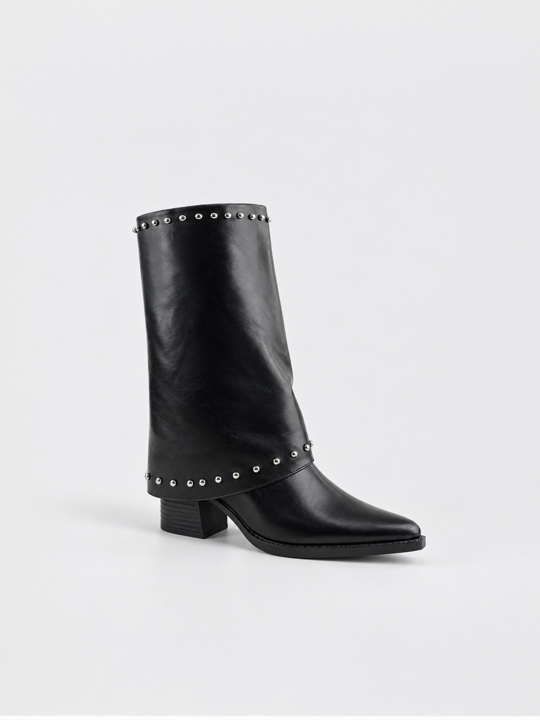 Roxie Studded Gaiter Mid-half Boot Faux Leather – Black