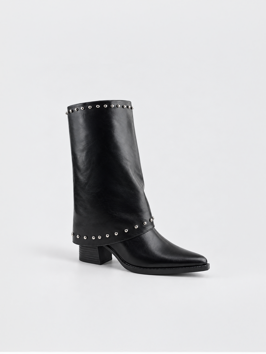 Roxie Studded Gaiter Mid-half Boot Faux Leather – Black