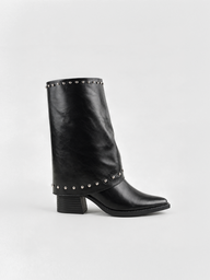 Roxie Studded Gaiter Mid-half Boot Faux Leather – Black