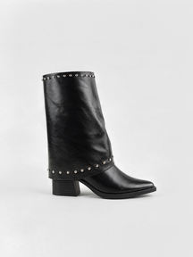 Roxie Studded Gaiter Mid-half Boot Faux Leather – Black
