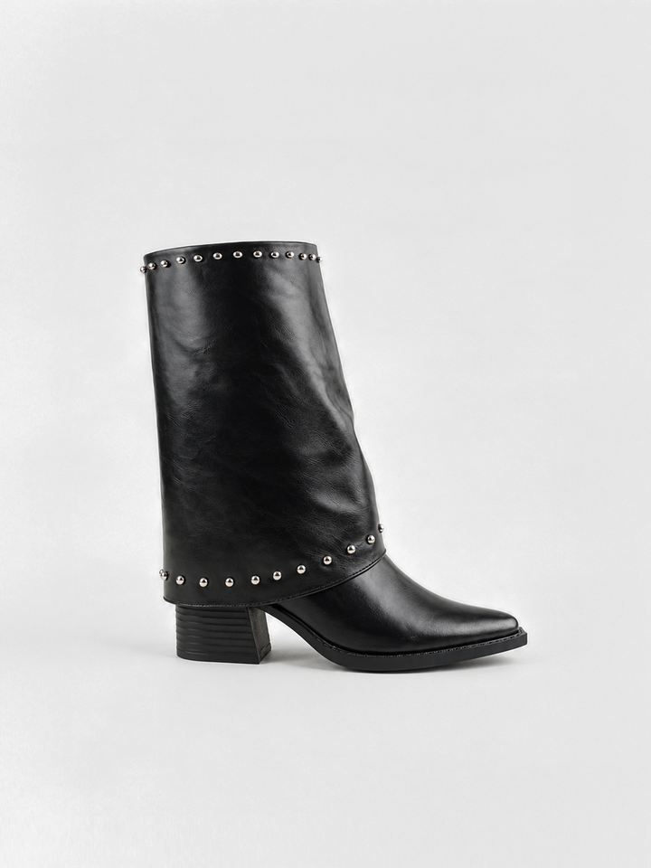 Roxie Studded Gaiter Mid-half Boot Faux Leather – Black