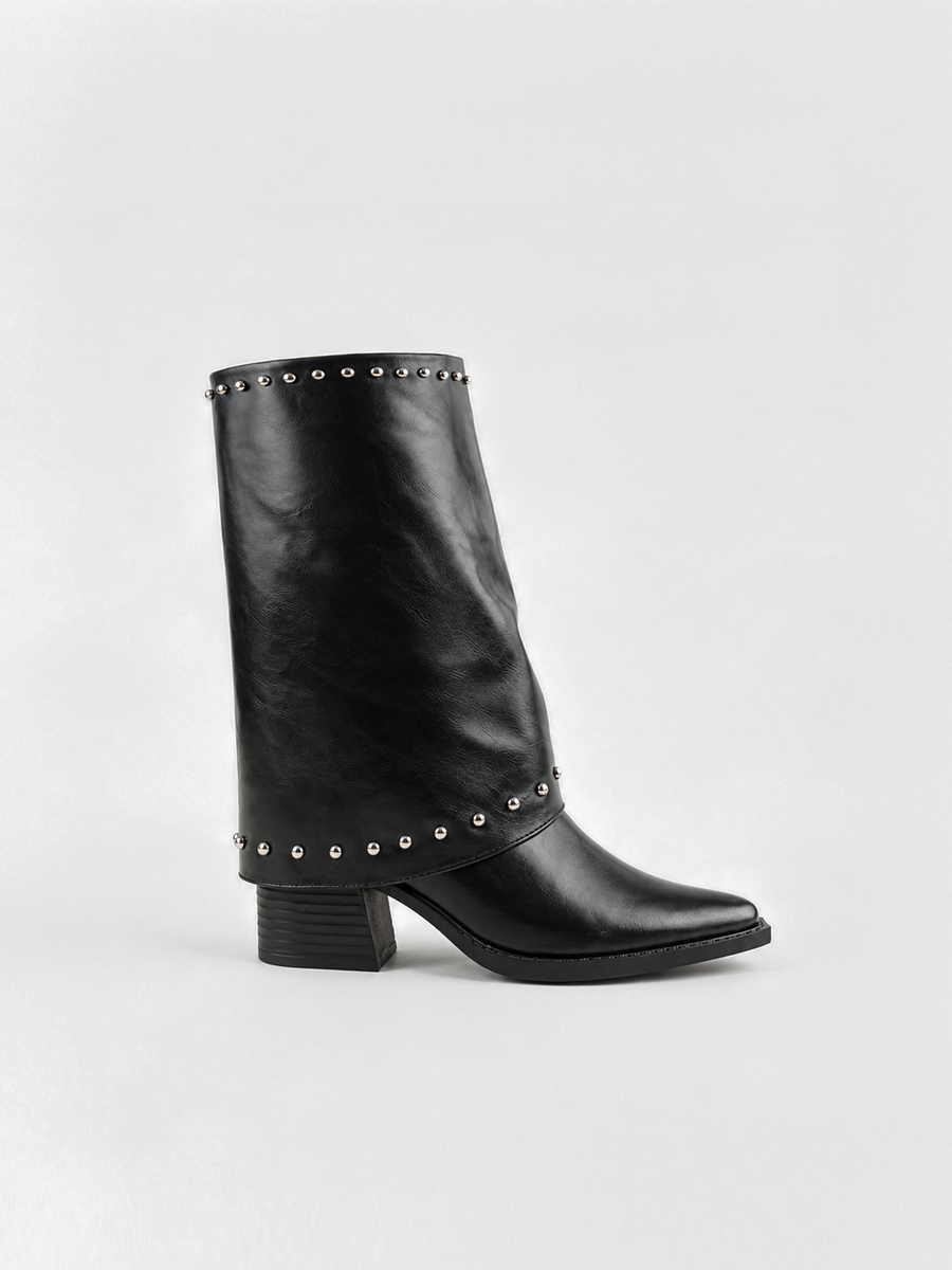 Roxie Studded Gaiter Mid-half Boot Faux Leather – Black
