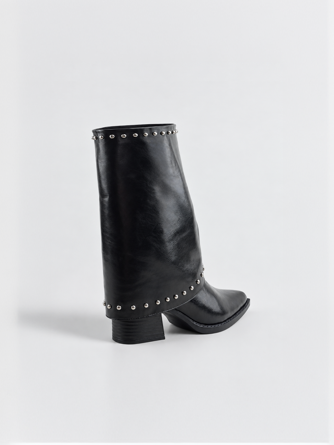Roxie Studded Gaiter Mid-half Boot Faux Leather – Black