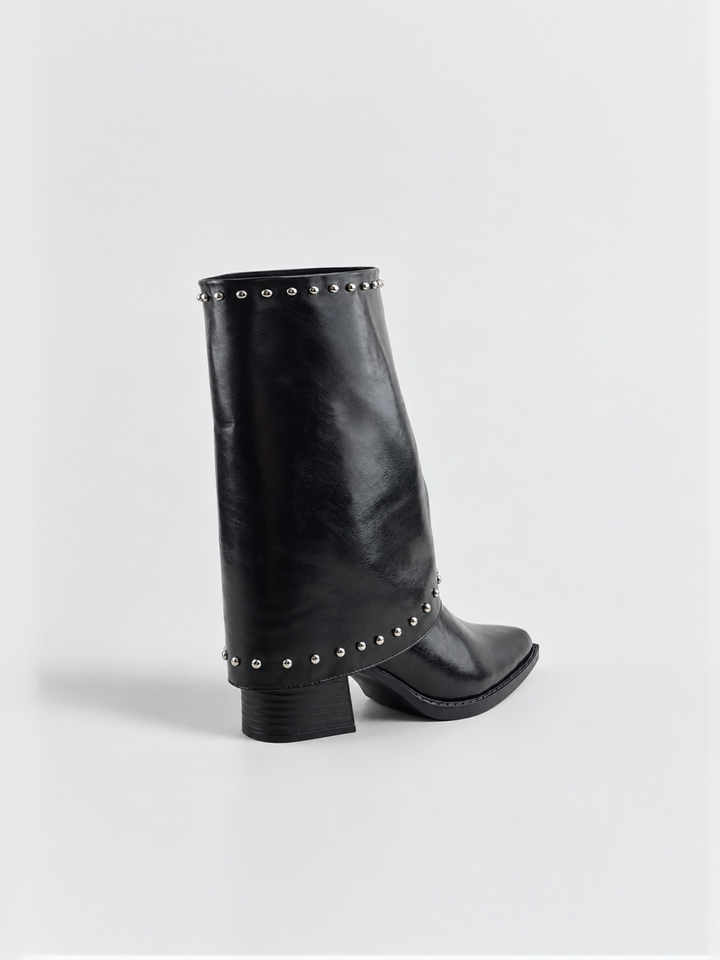 Roxie Studded Gaiter Mid-half Boot Faux Leather – Black