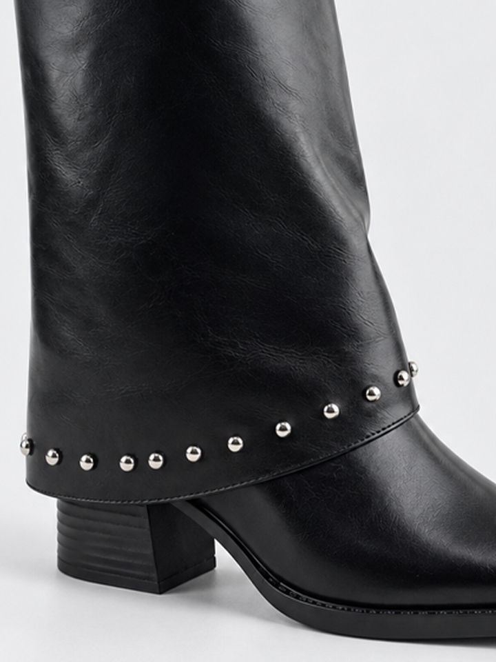 Roxie Studded Gaiter Mid-half Boot Faux Leather – Black