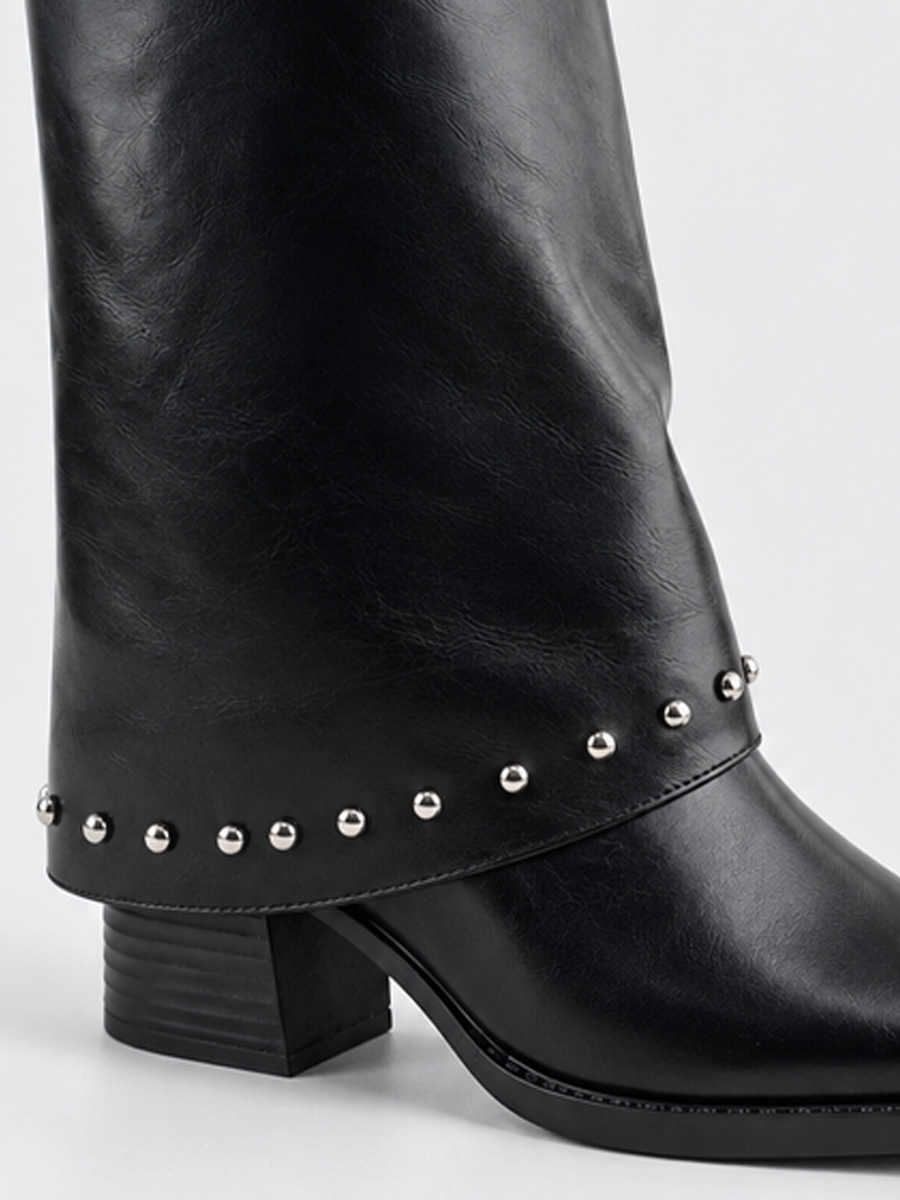Roxie Studded Gaiter Mid-half Boot Faux Leather – Black