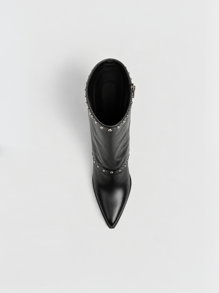 Roxie Studded Gaiter Mid-half Boot Faux Leather – Black