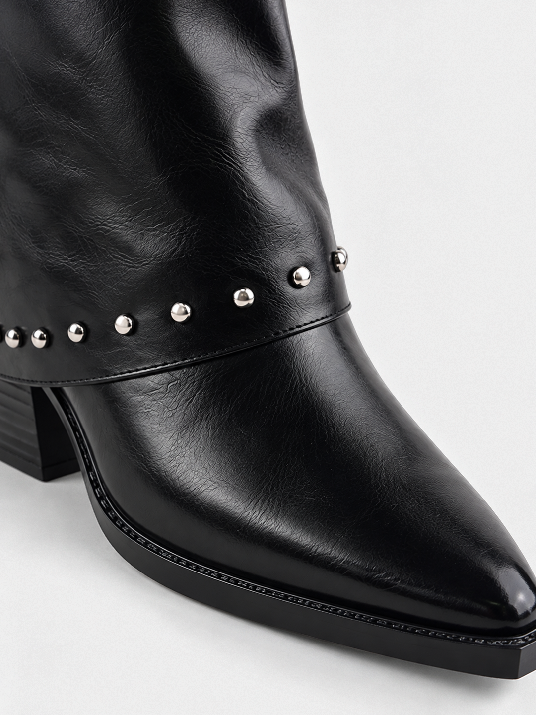 Roxie Studded Gaiter Mid-half Boot Faux Leather – Black