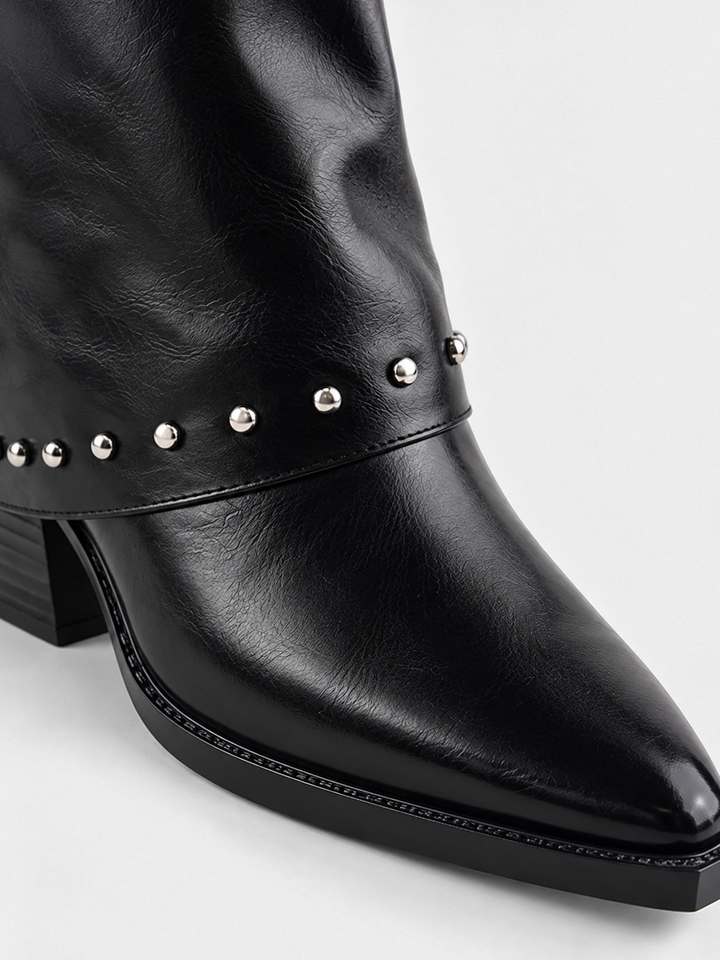 Roxie Studded Gaiter Mid-half Boot Faux Leather – Black