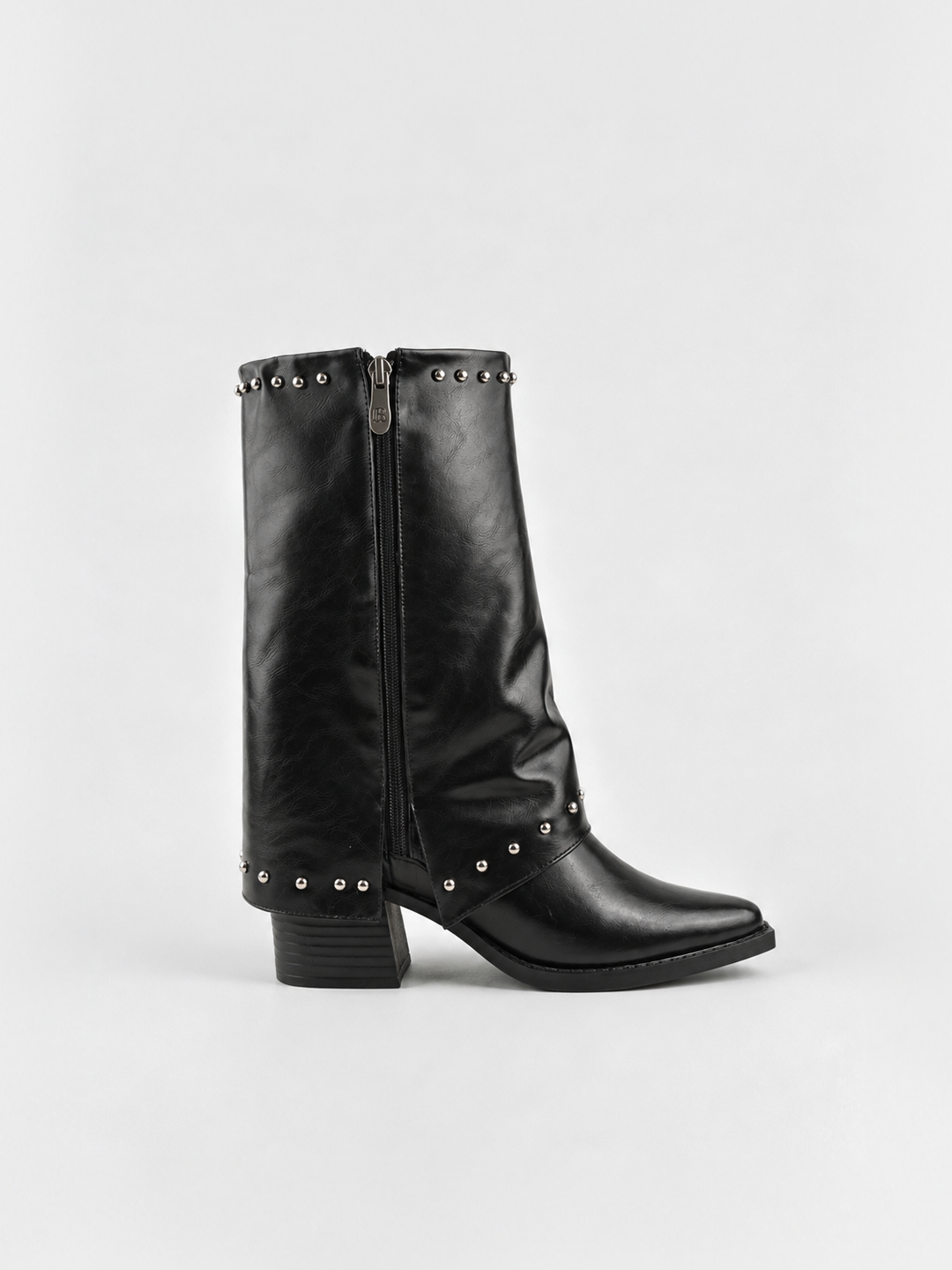 Roxie Studded Gaiter Mid-half Boot Faux Leather – Black