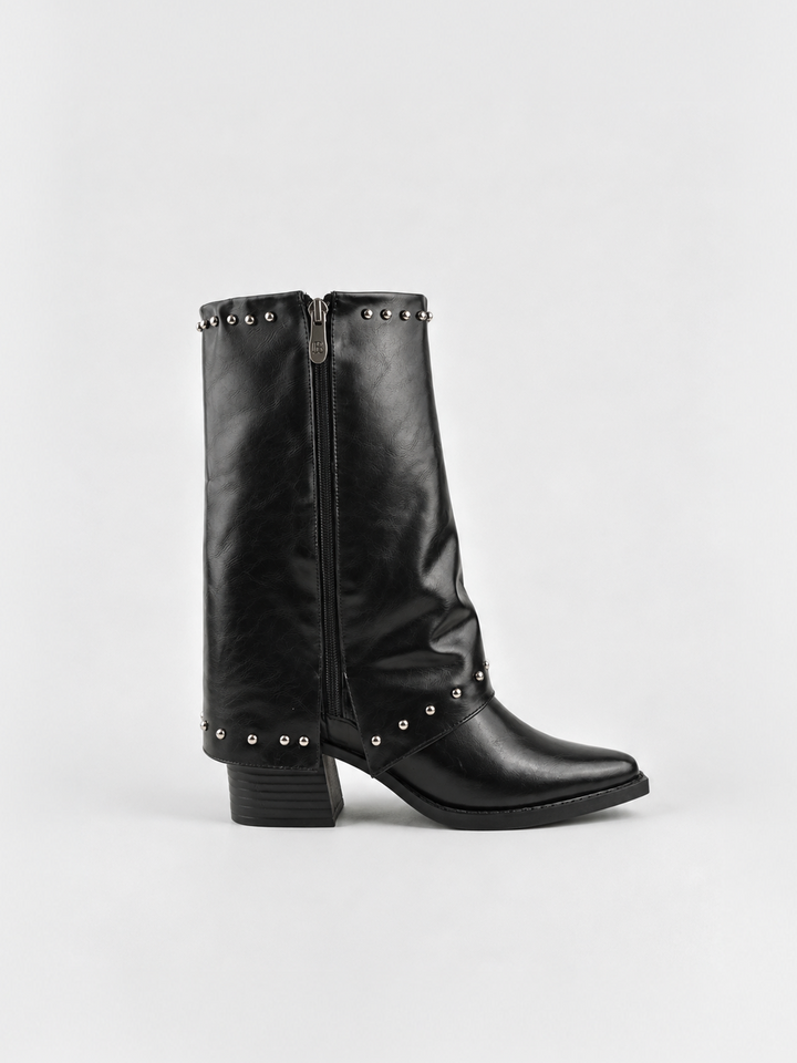 Roxie Studded Gaiter Mid-half Boot Faux Leather – Black