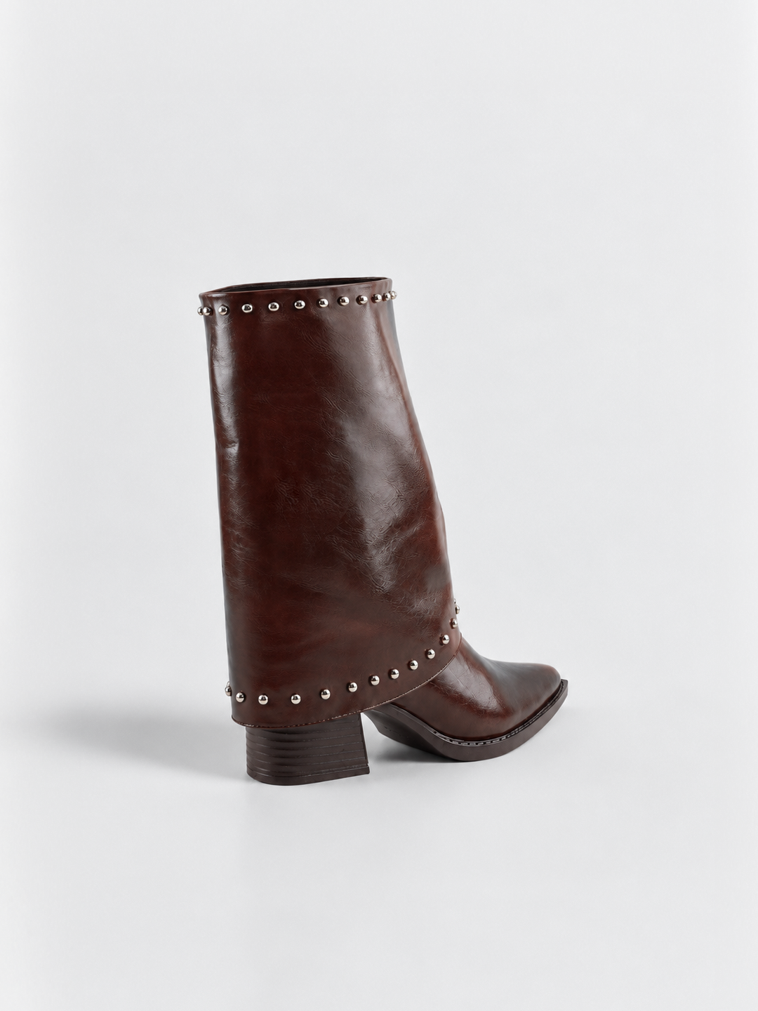 Roxie Studded Gaiter Mid-half Boot Faux Leather – Brown
