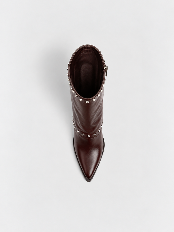 Roxie Studded Gaiter Mid-half Boot Faux Leather – Brown