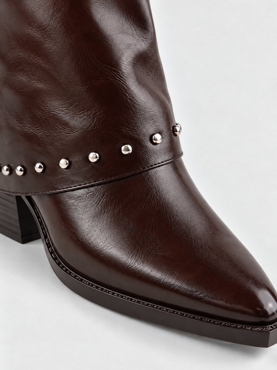 Roxie Studded Gaiter Mid-half Boot Faux Leather – Brown